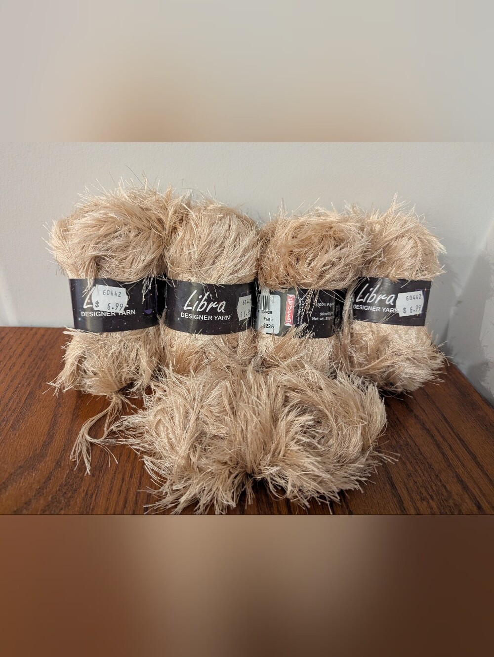 Libra Designer Yarn By Lewiscraft Eyelash Yarn Made In Turkey Gold Tan 5 Balls